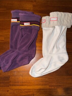 Hunter Boot socks- Ladies lot of two…gray and purple.  Large.
